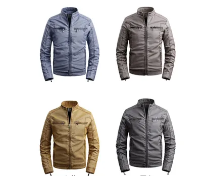 Men's stand collar plus velvet PU leather jacket