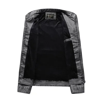 Men's stand collar plus velvet PU leather jacket
