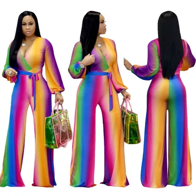 Deep V wide-leg bootcut casual jumpsuit