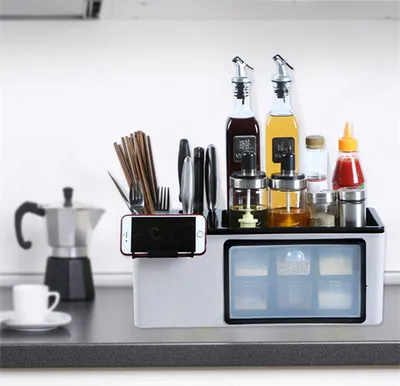 Kitchenware Rack Seasoning Storage Box Multifunctional Floor Condiment Storage Knife Rack