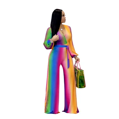 Deep V wide-leg bootcut casual jumpsuit