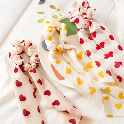 Peach Heart New Long Ribbon Hair Tie