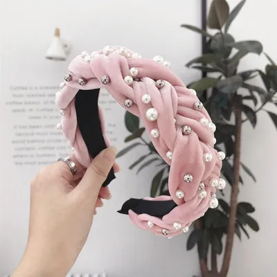 Golden velvet fabric beaded hair band