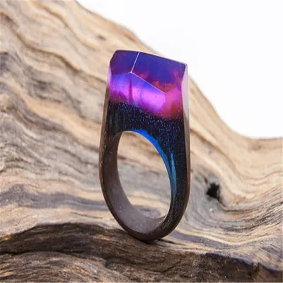 Purple light blue wood ring