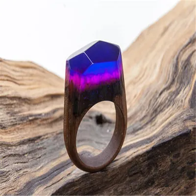 Purple light blue wood ring