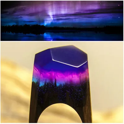 Purple light blue wood ring