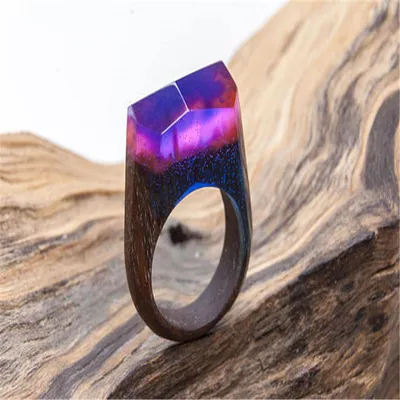 Purple light blue wood ring