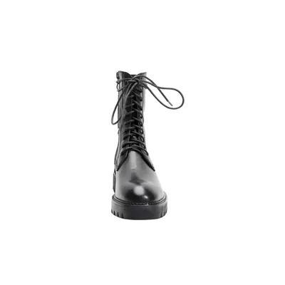 Round head lace-up motorcycle single boots