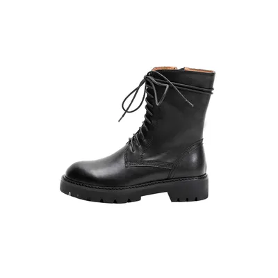 Round head lace-up motorcycle single boots