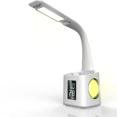 مصباح مكتب LED للدراسة، منفذ شحن USB وشاشة وتقويم وألوان ضوء الليل للأطفال مصباح طاولة قابل للتعتيم مع محفظة قلم