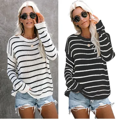 Striped panel knit sweater