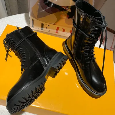 Round head lace-up motorcycle single boots