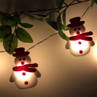 سلسلة أضواء LED للزينة (على شكل رجال ثلج وندفات ثلج) لشجرة عيد الميلاد - زينة معلقة