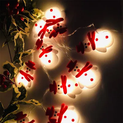 سلسلة أضواء LED للزينة (على شكل رجال ثلج وندفات ثلج) لشجرة عيد الميلاد - زينة معلقة