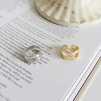 Sterling Silver Ring Wide Face X Cross Ring