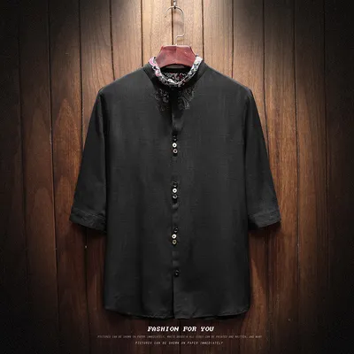 Japanese linen cropped sleeve men