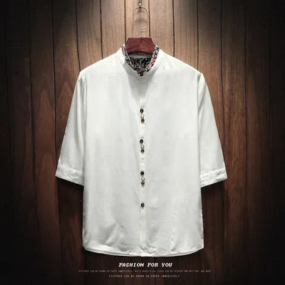 Japanese linen cropped sleeve men