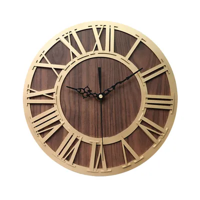 European Vintage Wooden Roman Digital Craft Wall Clock