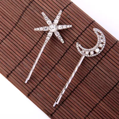 Long stars and moon hair clips