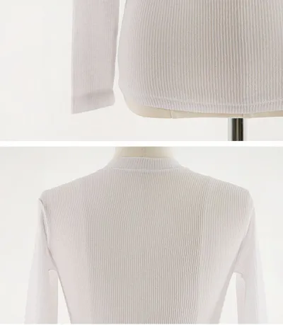 Lace Trim Half-open Collar Slim T-Shirt Women's