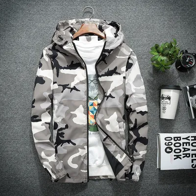Camouflage trench coat student hooded wind