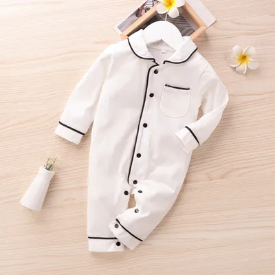Spring And Autumn Solid Color Baby Button Bodysuit