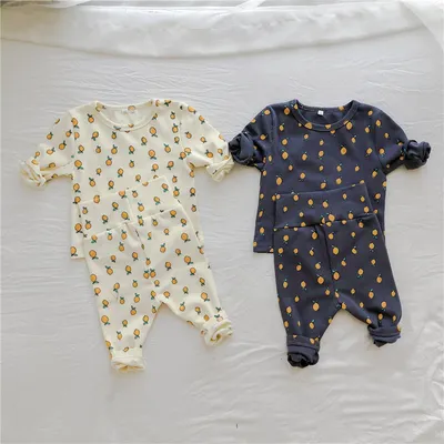 Baby Lemon Print Base Shirt High Waist Trousers Suit
