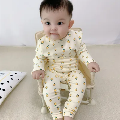 Baby Lemon Print Base Shirt High Waist Trousers Suit