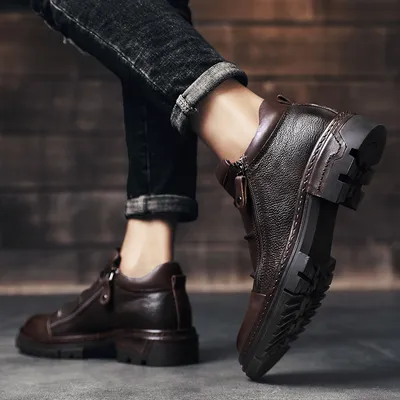 Casual Leather Shoes Men's Real Cowhide All-Match Martin Shoes