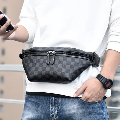 New Men's Plaid Wind Chest Bag Shoulder Messenger Waist Bag