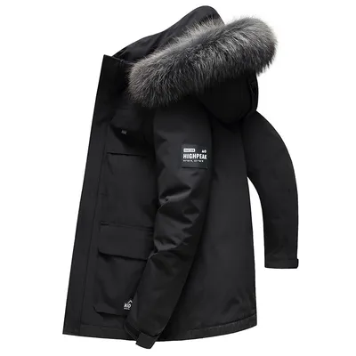 Medium Length Thickened Hooded Big Hair Collar To Overcome Winter Men's Coat