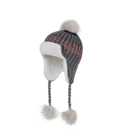 Lovely Baby Knitted Cap With Fluffy Ball Earmuffs