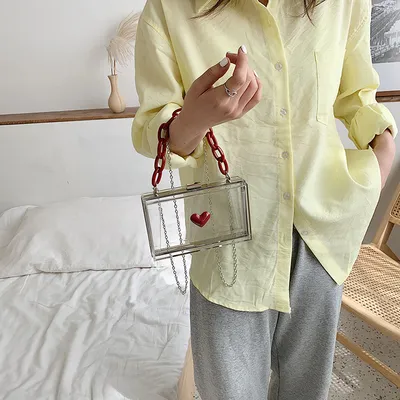 حقيبة كتف صغيرة شفافة بسلسلة