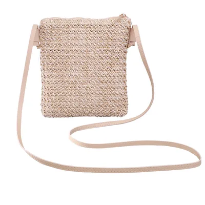 Mobile Phone Diagonal Bag Solid Color Straw Woven Female Bag