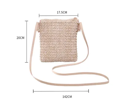 Mobile Phone Diagonal Bag Solid Color Straw Woven Female Bag
