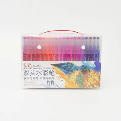 Double-Ended Hook Line Soft-Tip Pen Color Marker Watercolor Pen