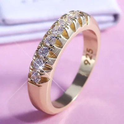 Gold-Plated Fashion Single Row Geometric Ring Female Jewelry