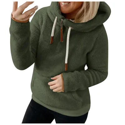 Women's Jacket With Hood Pocket Plush Jacket