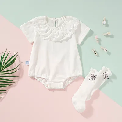 Girls' Baby Lace-Collar Bag Fart Romper Baby Cotton Short-Sleeved One-Piece Romper