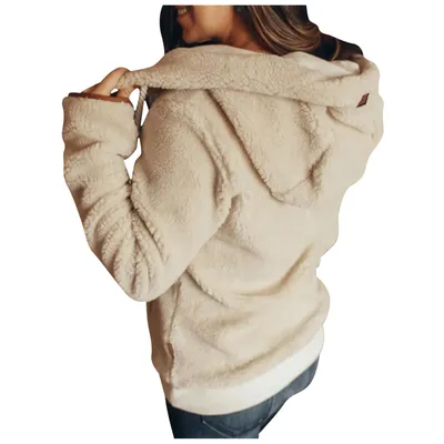 Women's Jacket With Hood Pocket Plush Jacket