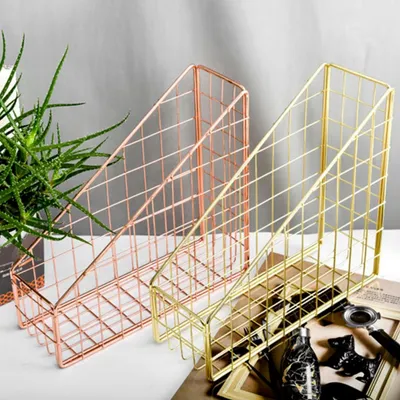 Simple Rose Gold File Rack Office Supplies Storage Basket