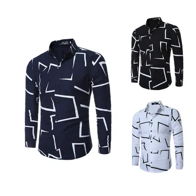 Men's Geometric Print Casual Long-Sleeved Shirt