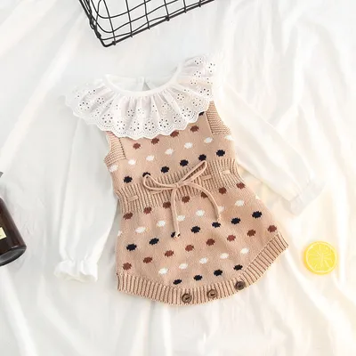 Knitted Polka Dot Jacquard One-Piece Baby Outing Clothes