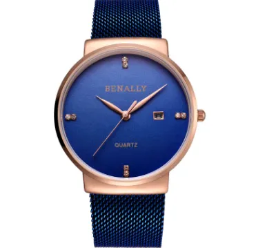 Ultra-thin diamond scale simple business men's sports quartz mesh with waterproof watch