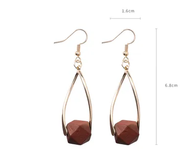 Retro red wooden earrings cold wind long ear hook earrings female