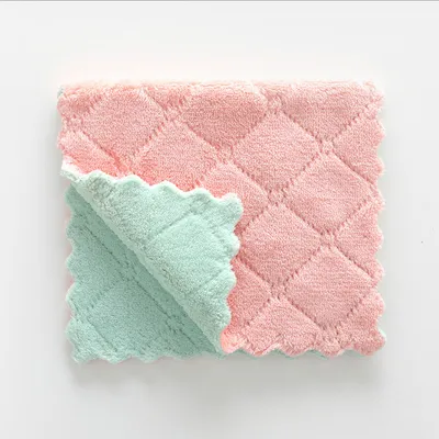 Printed two-color double-sided absorbent dish cloth non-stick oil hand towel thickening wipe tablecloth towel kitchen rag