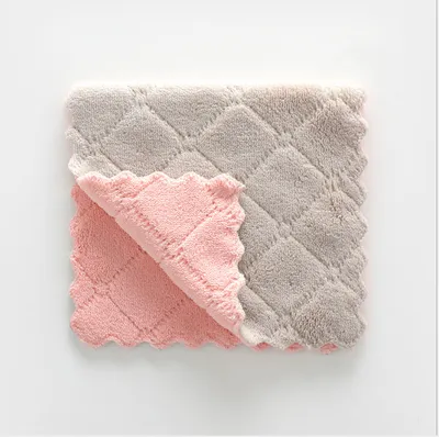 Printed two-color double-sided absorbent dish cloth non-stick oil hand towel thickening wipe tablecloth towel kitchen rag