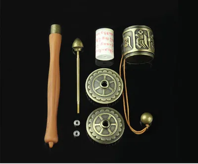 Buddhist supplies hand-cranked prayer wheels