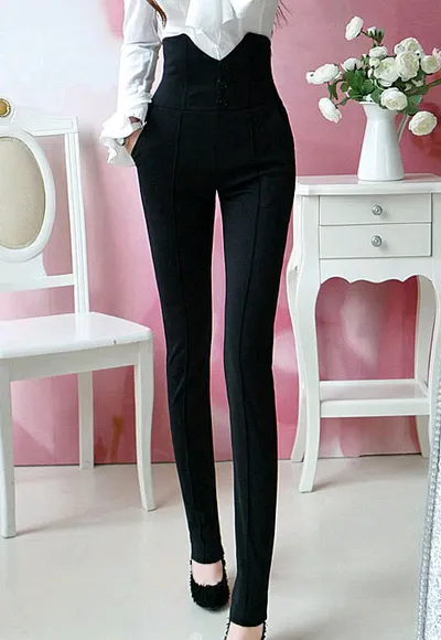 Black handsome high waist super thin pencil pants Korean version of the small feet casual pants