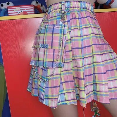 High Waist Wild Plaid Skirt